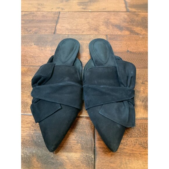 Schutz Black Suede Pointed Toe Bow Slides Flats, Size 8 - Picture 2 of 8